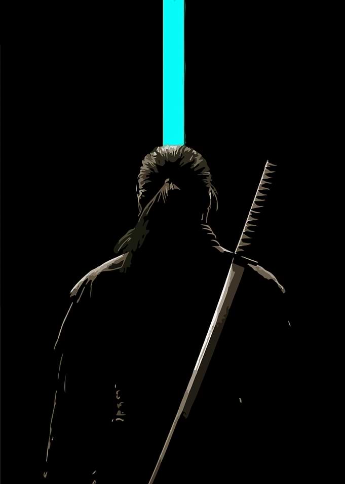 Samurai with Sword and Blue Light