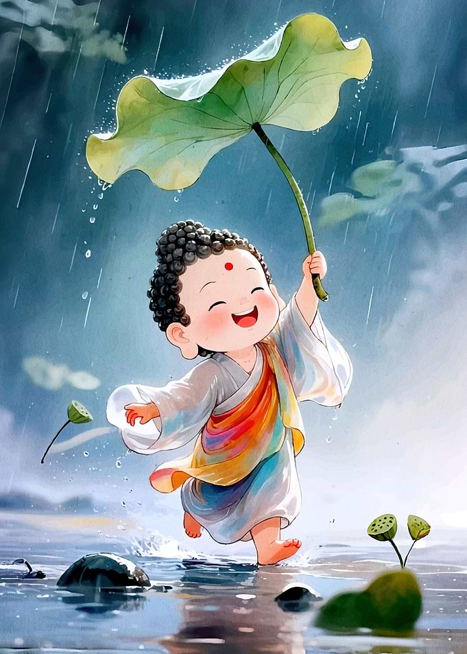 Happy Buddha Child Rain