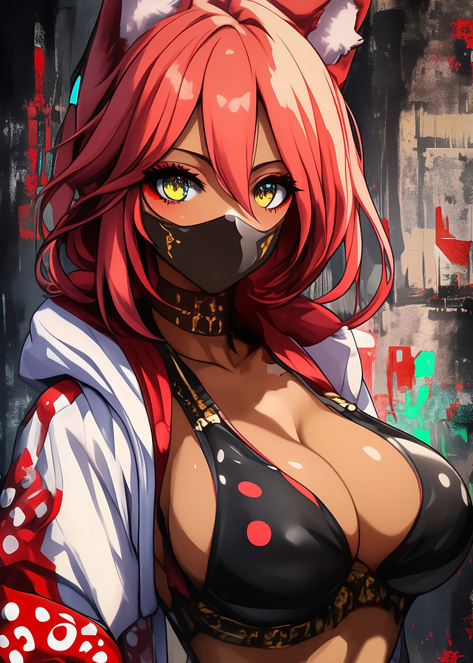 Anime Girl with Fox Ears and Mask