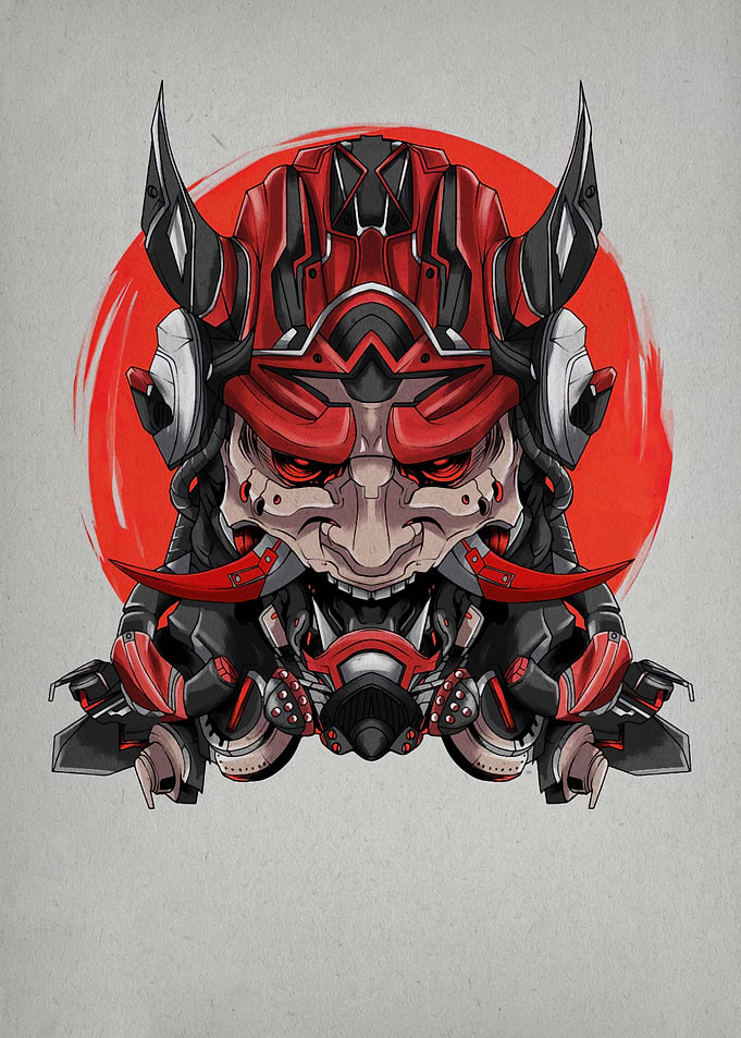 Cyberpunk Oni Mask Illustration