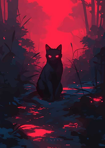 Black Cat in Red Forest