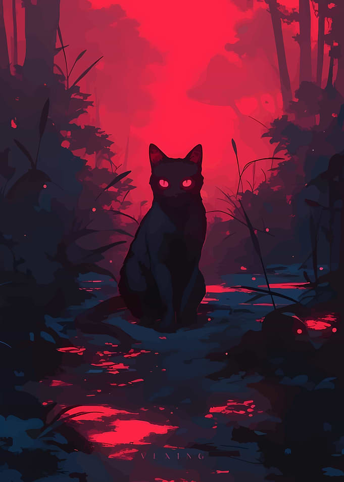 Black Cat in Red Forest