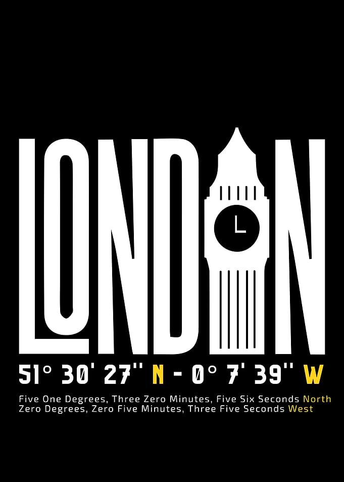 London Typography with Coordinates and Big Ben