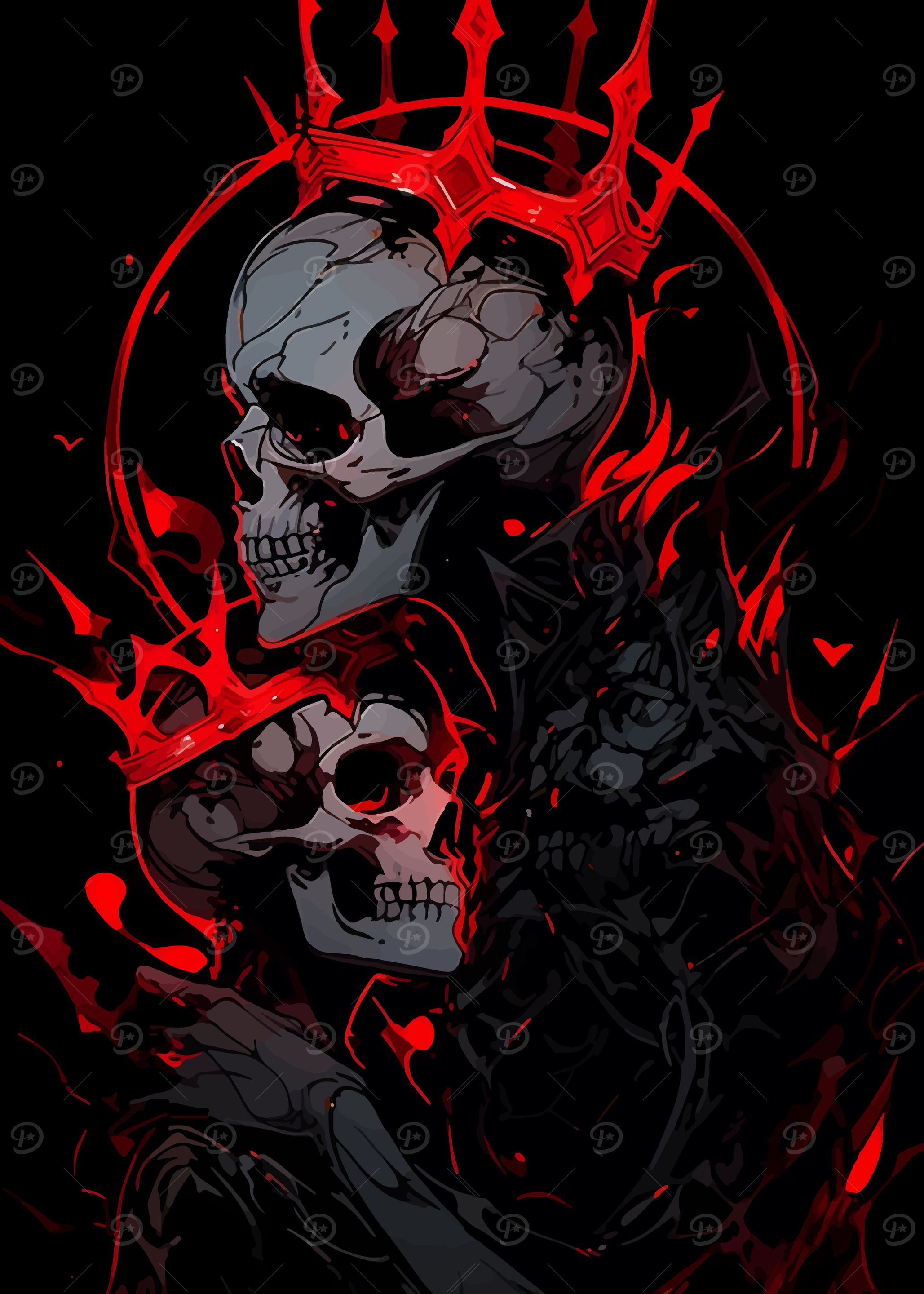 Crowned Skulls in Red and Black