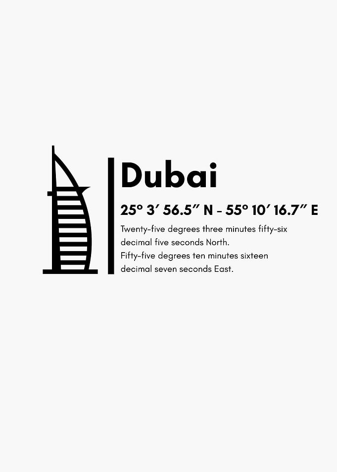 Dubai Coordinates Minimalist Black and White Art