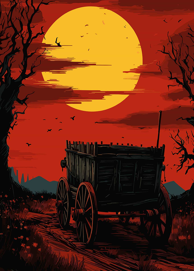Spooky Wagon Under a Full Moon
