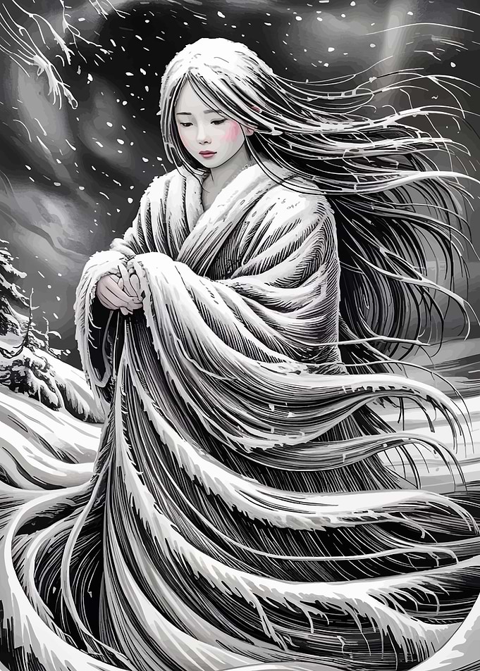 Snow Woman in Winter Landscape