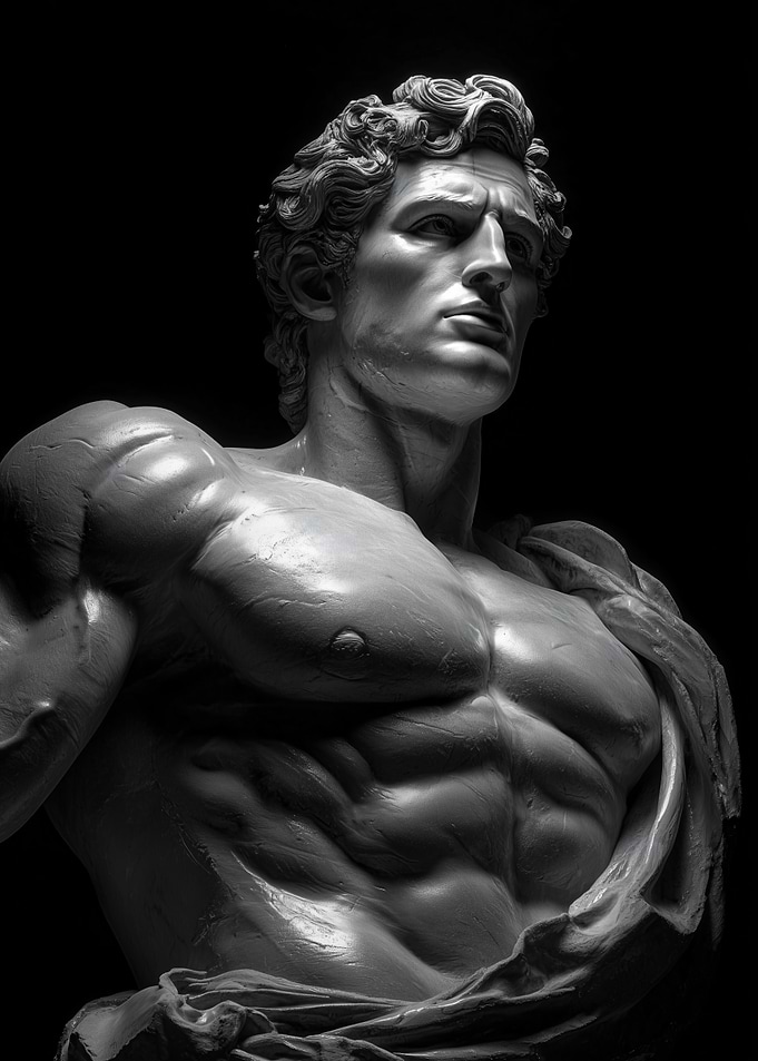 Classical Male Sculpture in Gray Tones