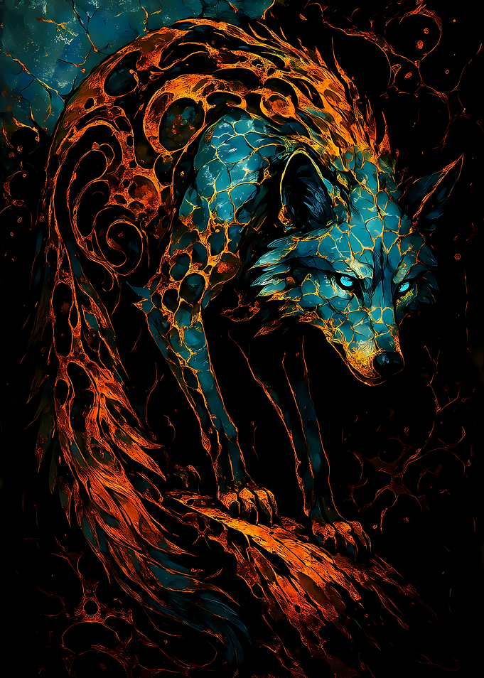 Abstract Fantasy #101 - Abstract Wolf with Blue and Orange