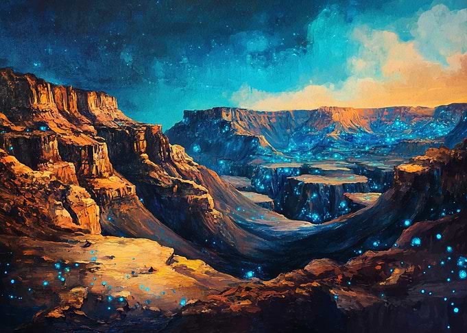 Glowing Canyon Landscape Painting