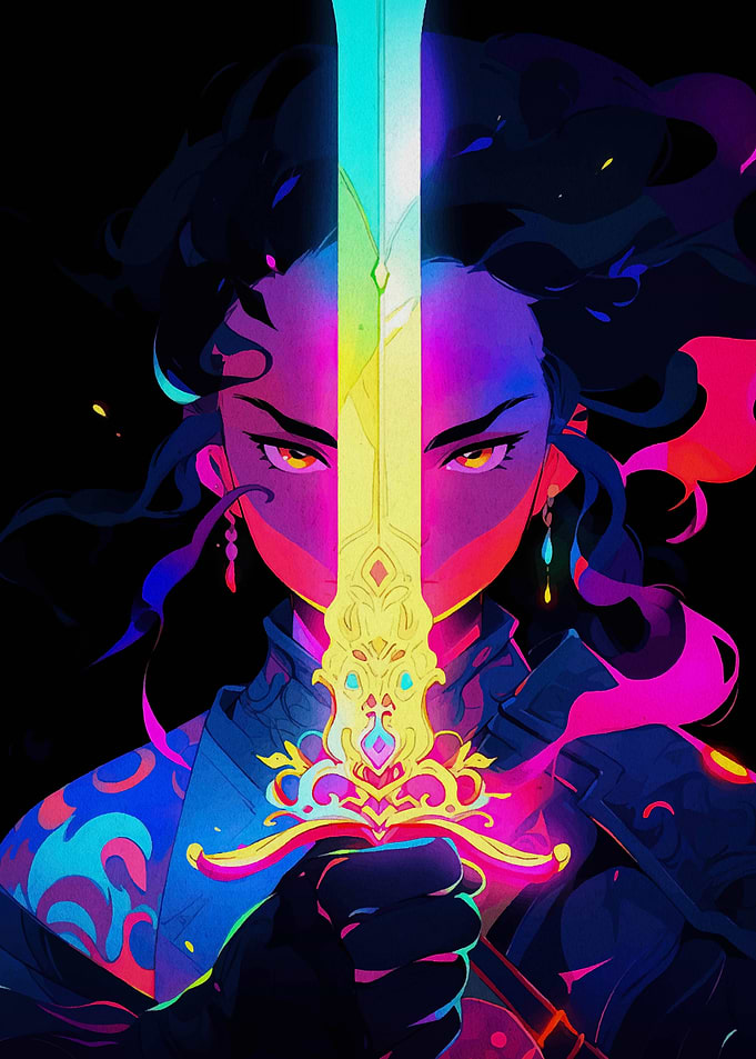 Neon Warrior with Sword