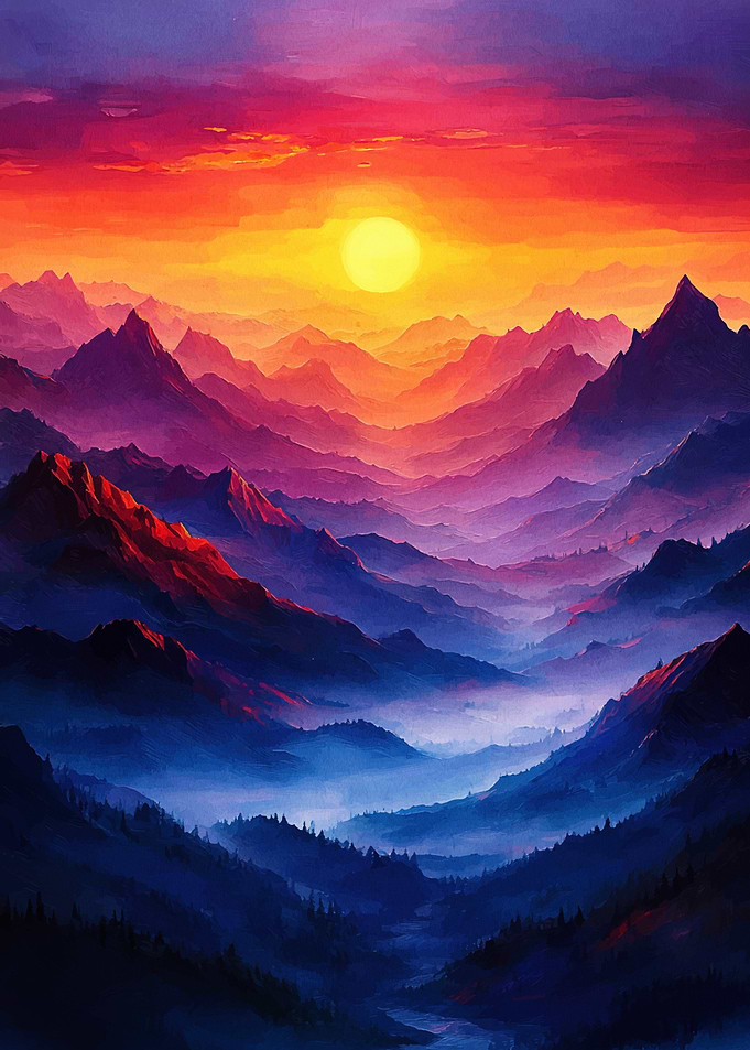 Mountain Range Sunset Digital Art