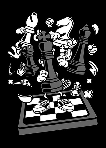 Cartoon Chess Pieces with Sneakers