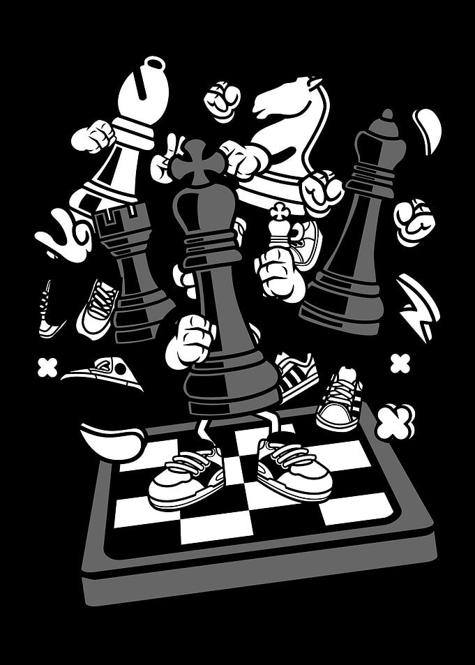 Cartoon Chess Pieces with Sneakers