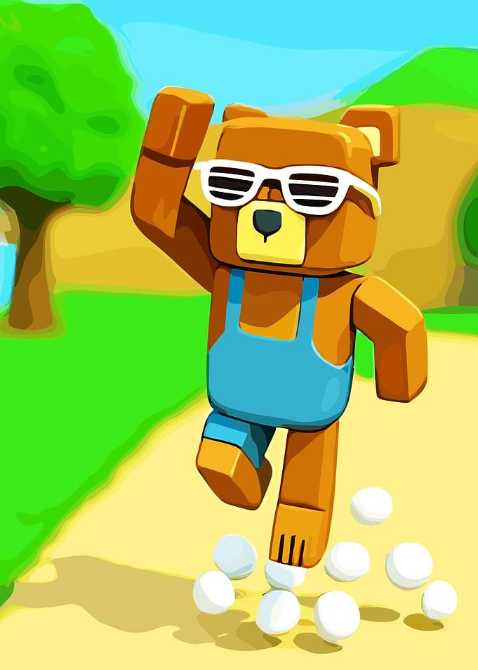 Blocky Bear with Sunglasses in Overalls