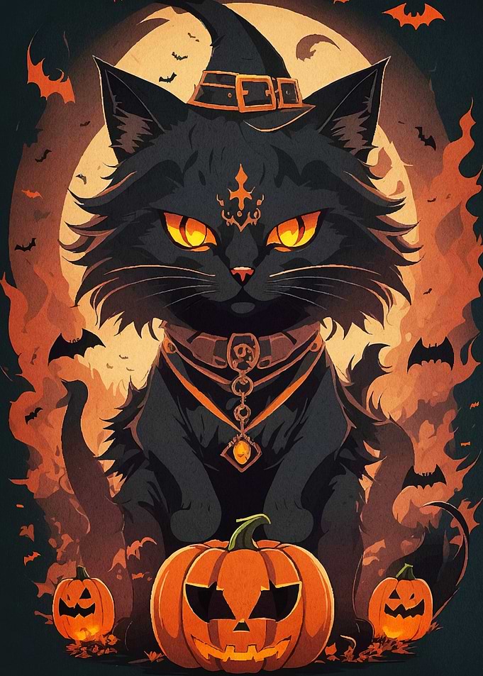 Halloween Cat Witch Hat