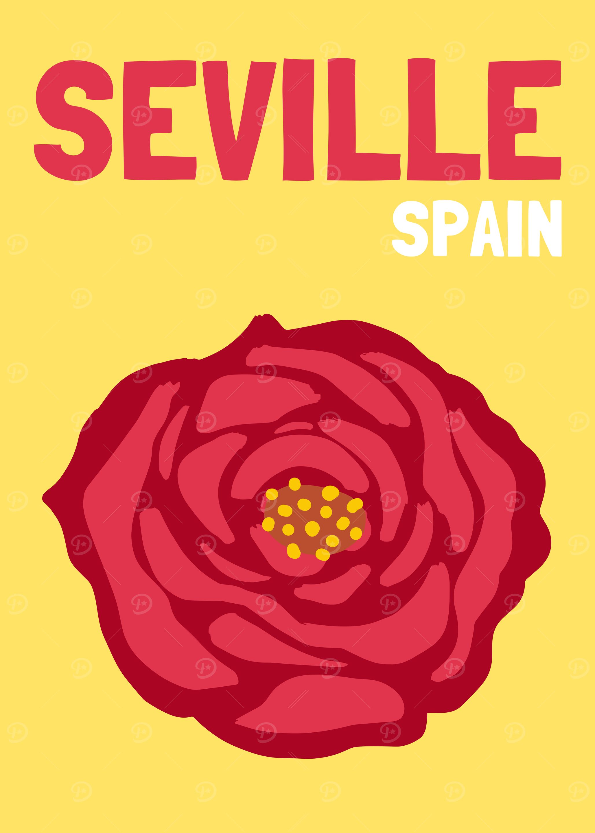 Seville, Spain floral travel poster