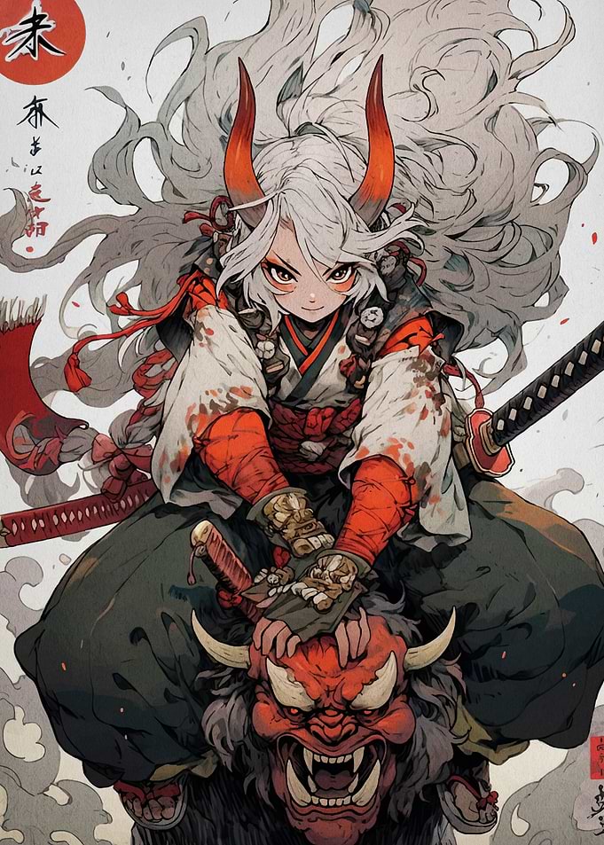 Anime Girl Riding a Demon
