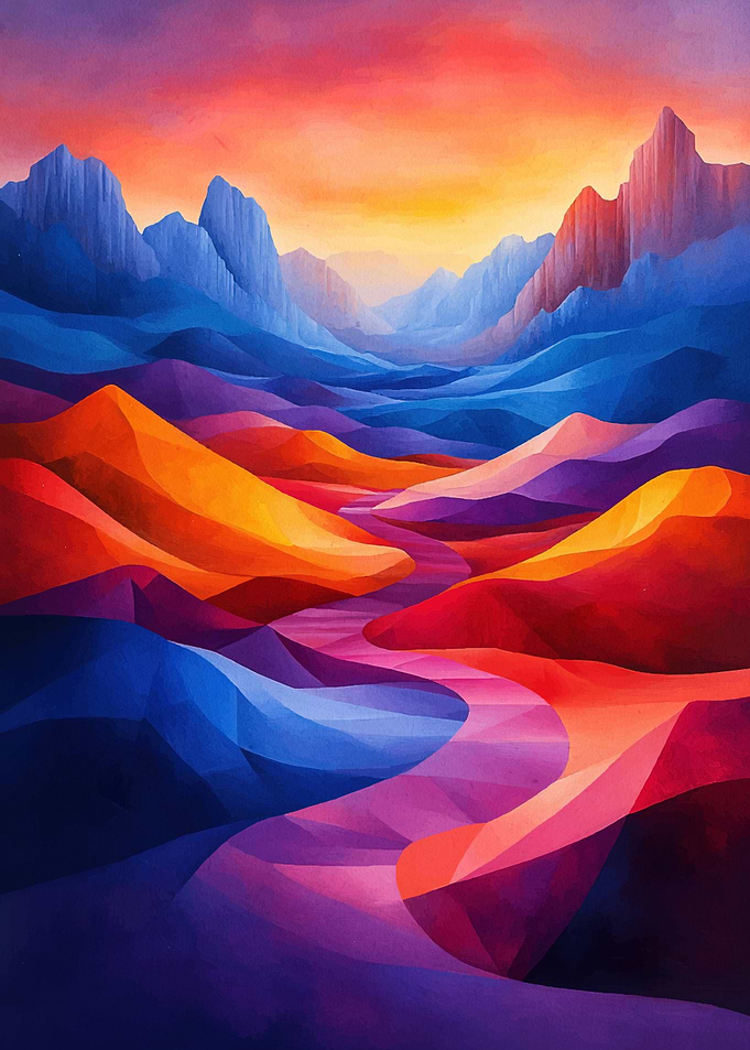 Colorful Abstract Mountain Landscape Painting