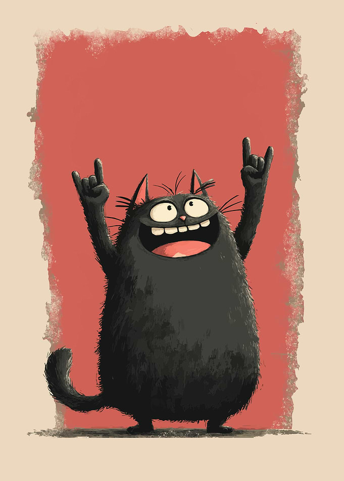 Rock On Cat Cartoon Illustration