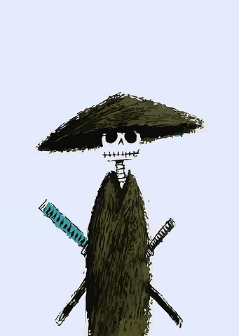 Skeleton Samurai with Swords and Hat