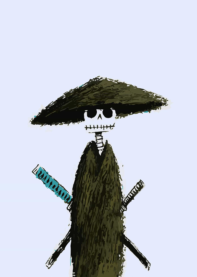 Skeleton Samurai with Swords and Hat