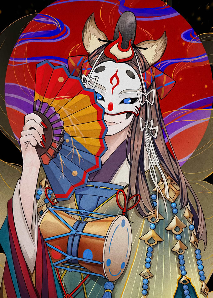 Fox Spirit with Mask and Fan