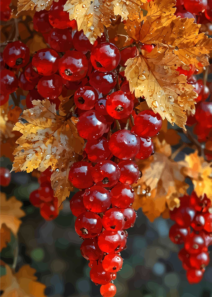 Red Currants with Autumn Leaves