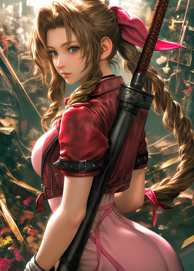 Aerith Gainsborough with Buster Sword