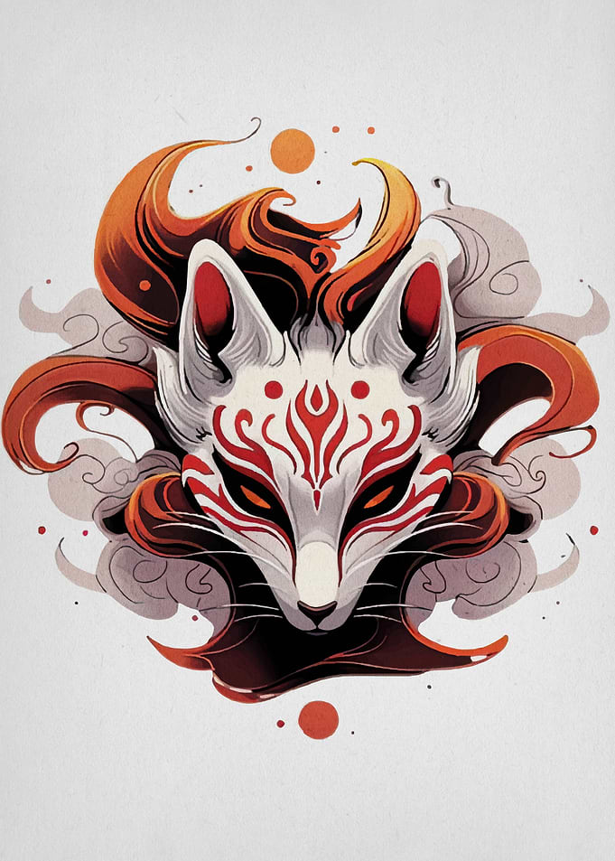 Japanese Kitsune Mask Digital Art