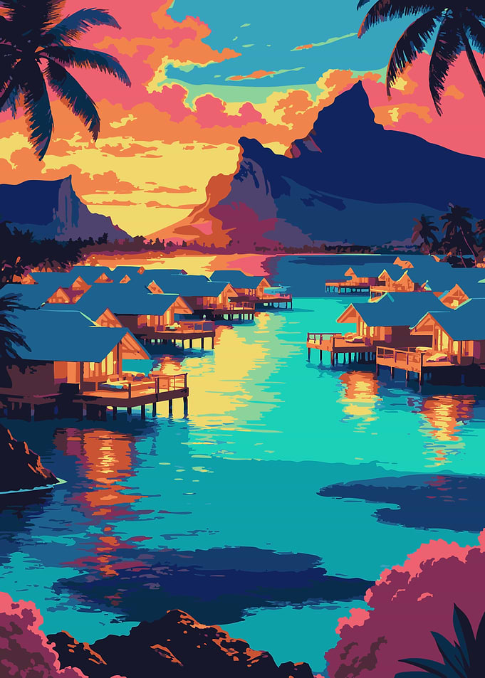 Tropical Island Resort at Sunset