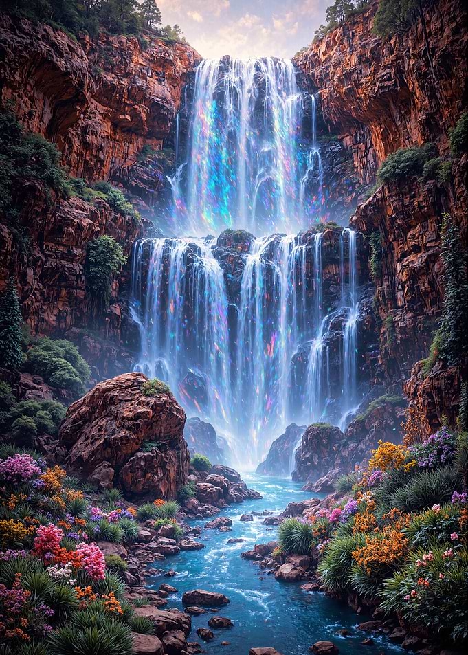 Iridescent Waterfall Landscape