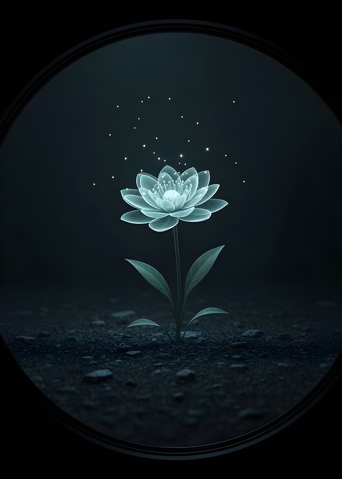 Glowing Lotus Flower in Dark Setting