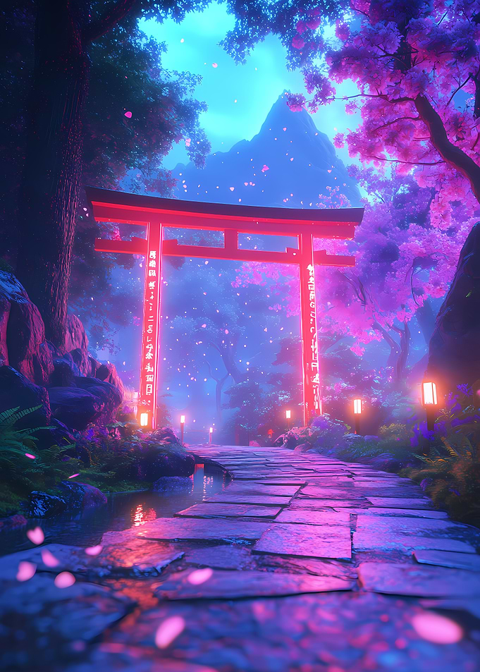 Japanese Garden with Torii Gate