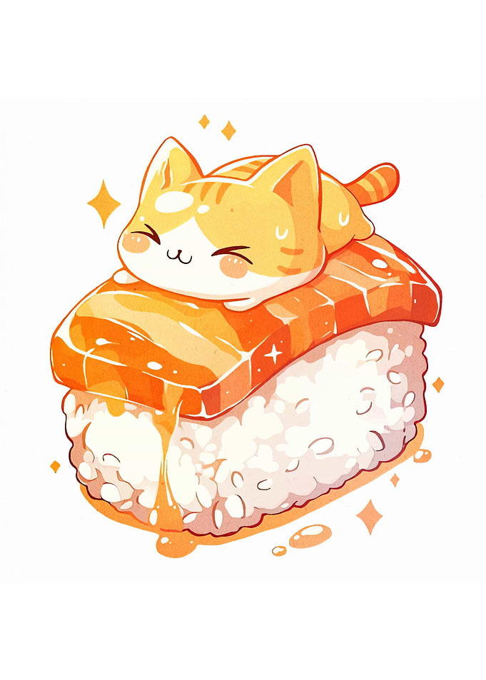 Cute Cat on Sushi Digital Art