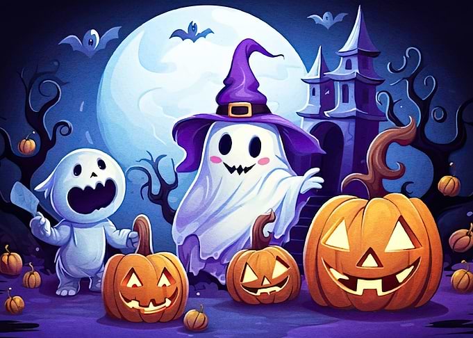 Cute Halloween Ghosts Pumpkins