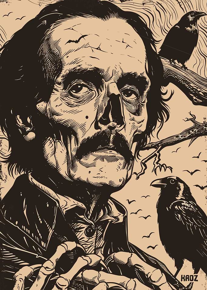Edgar Allan Poe and Ravens Illustration