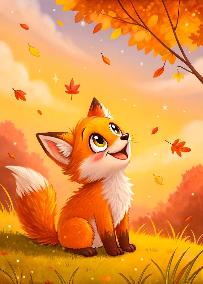 Cute Fox in Autumn Landscape