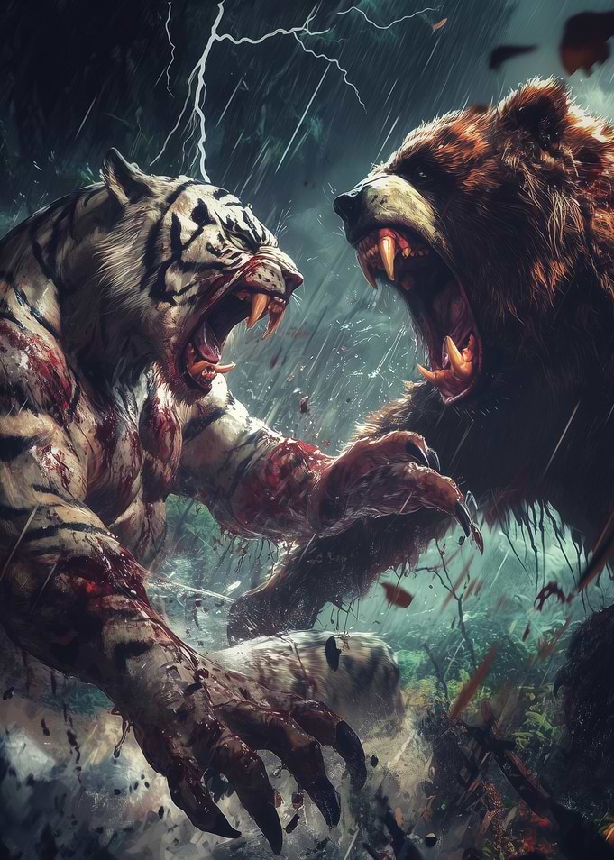 Tiger versus Bear in Stormy Battle