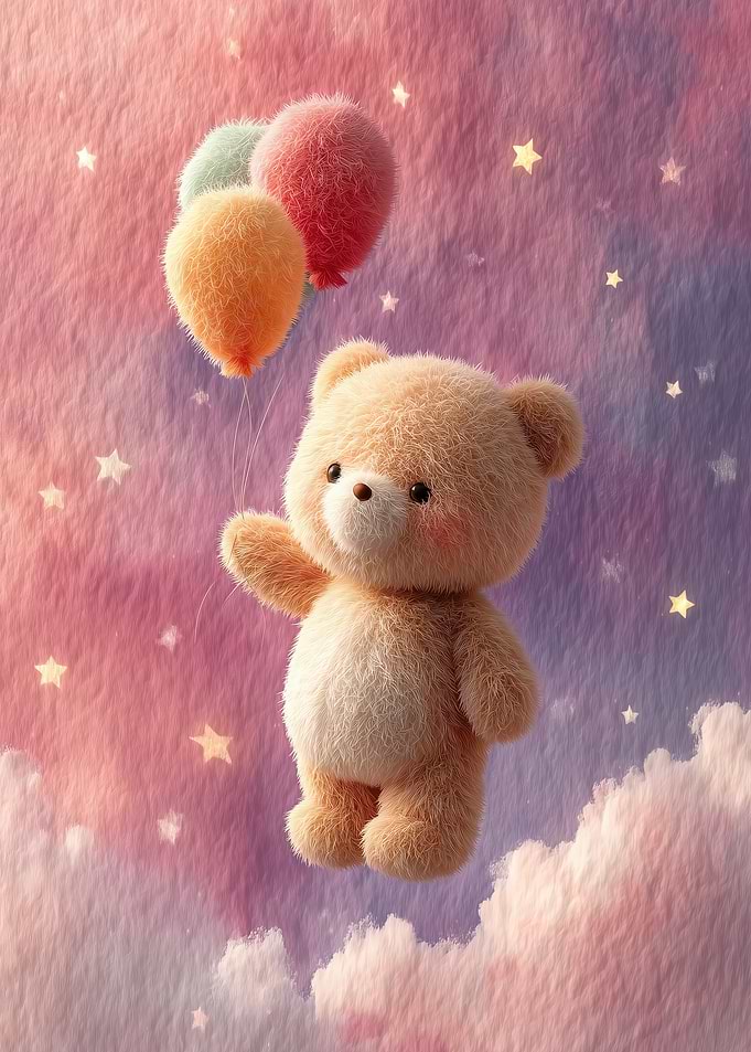Cute Teddy Bear with Balloons