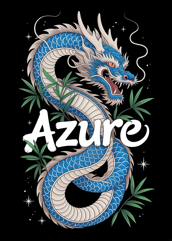 Azure Dragon Illustration with Bamboo