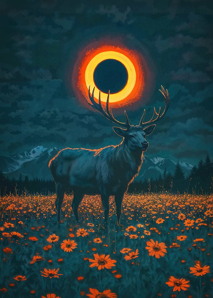 Majestic Deer Under Solar Eclipse