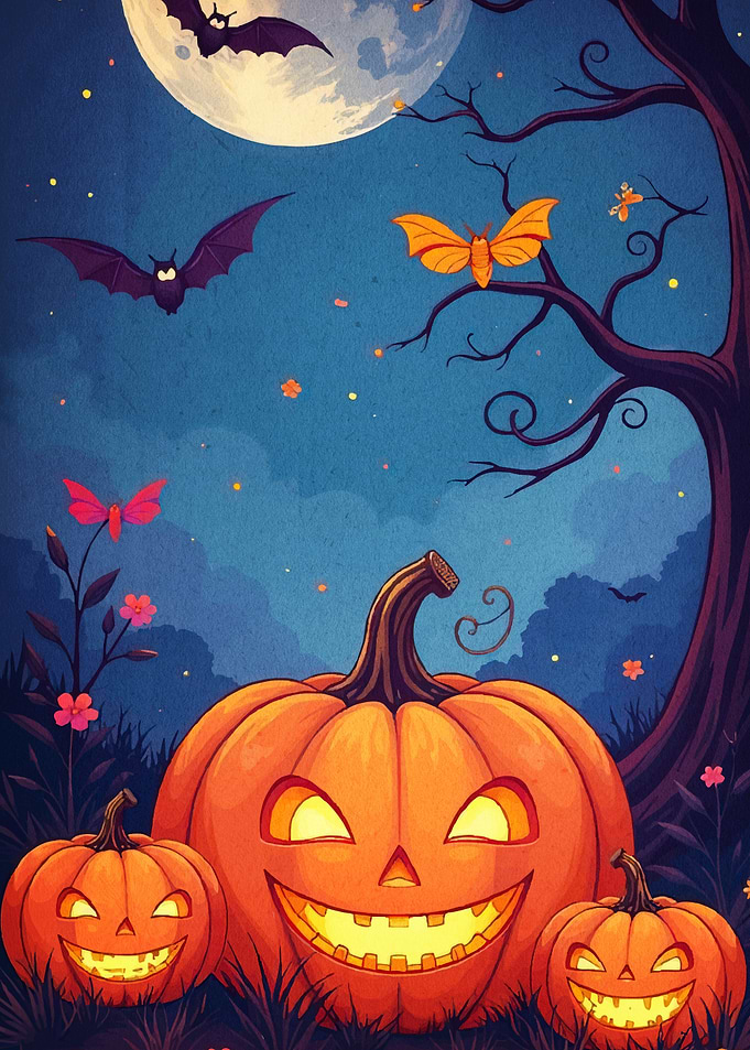 Halloween Night Pumpkins Bats