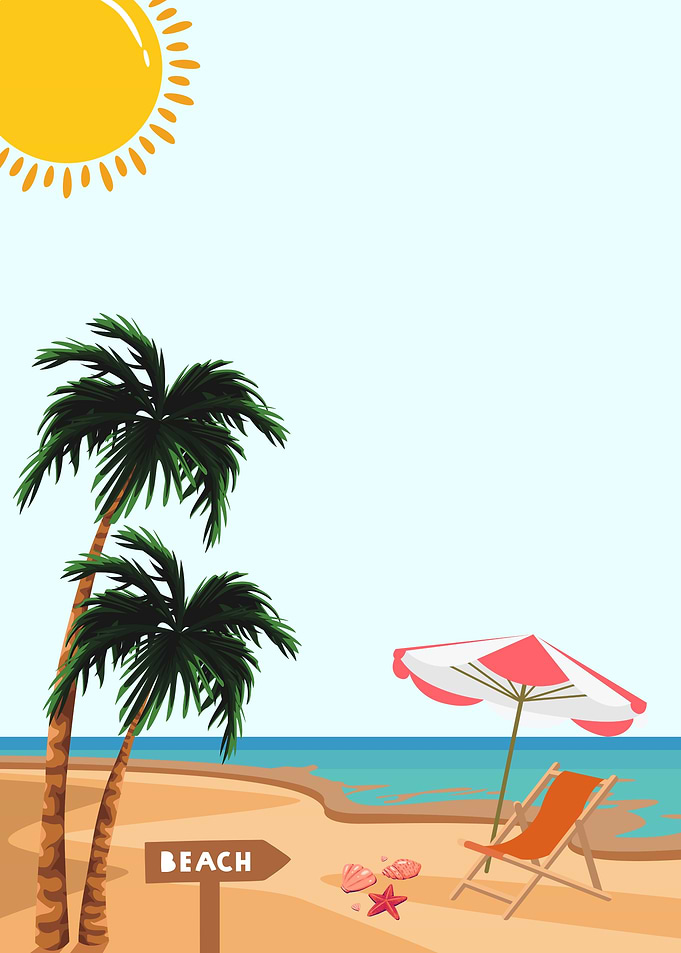Sunny Beach Scene with Palm Trees