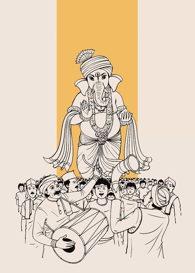 Lord Ganesha procession illustration