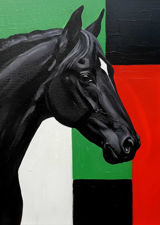 Black Horse Portrait with Geometric Background