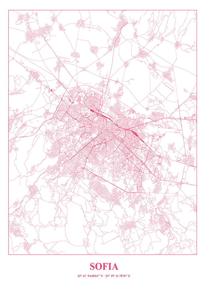 Sofia, Bulgaria City Map in Pink