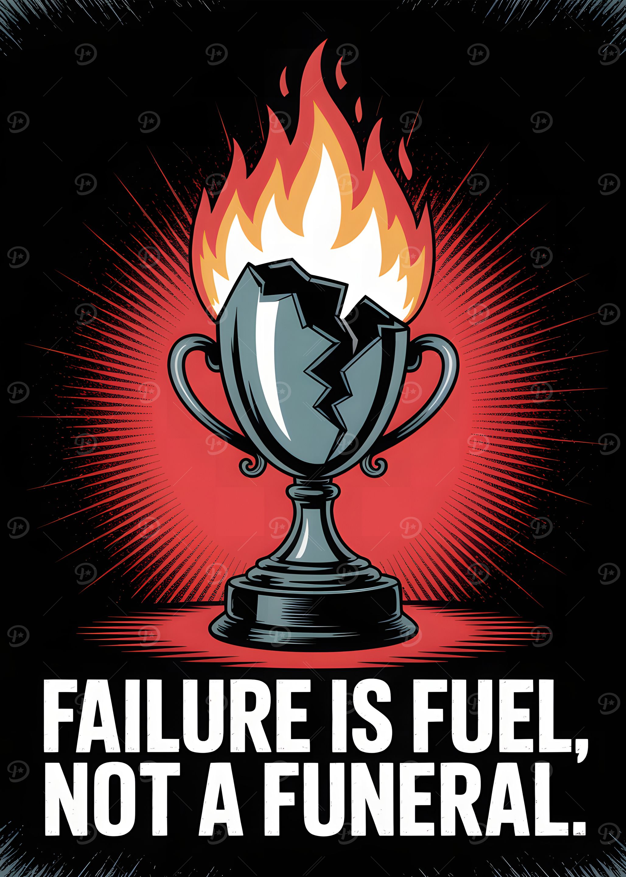Failure is Fuel: Broken Trophy with Flames