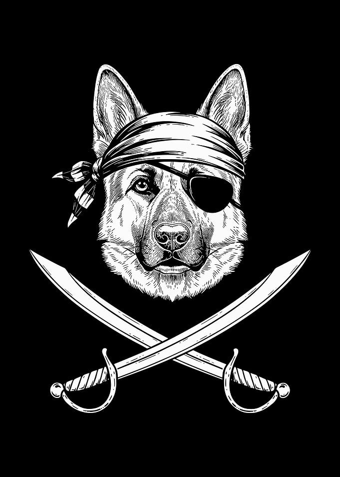 Pirate Dog with Swords Illustration