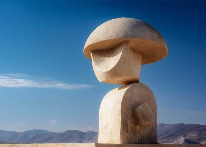 Abstract Stone Sculpture Against Blue Sky